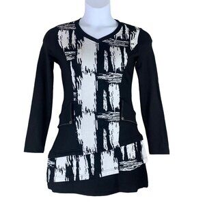Dzhavael Couture Sz Small Knit Tunic Top Black White Long Sleeved Pockets Womens